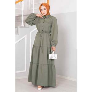 Robe longue hijab à demi-boutons vert amande - Product Image 4