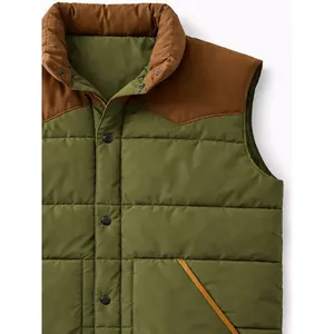 Premium Sleeveless Two-Tone <b>Brown</b> & Green Puffer Workwear <b>Vest</b> - Product Image 2