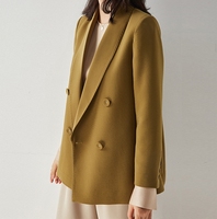 Blazer pour femme en 90% laine 110S et 10% soie, coupe ample, avec surpiqûres, poignets à boutons, veste unie minimaliste, fabrication usine