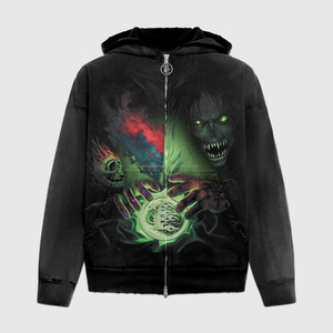 Custom Streetwear Washed Hoodies <b>Mens</b> Blank <b>Black</b> 450gsm French Terry Vintage Distressed Acid Wash Zip up Basics <b>Hoodie</b> - Product Image 2