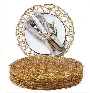 Handcrafted Round Natural Non-Slip Heat Resistant Round Gold Placemat <b>Paper</b> Braided Indoor Outdoor Dining Table Classic Style - Product Image 1