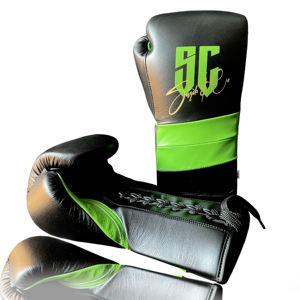 High Quality <b>Black</b> Cowhide Leather MMA Sanda Boxing <b>Gloves</b> Custom <b>Laced</b> Hand Grips Breathable Training Sparring 12oz 16oz - Product Image 1