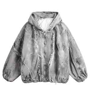 Personalizado de alta calidad 100% algodón de los hombres Retro Vintage Sudadera con capucha desgastada con cremallera personalizado bordado Sudadera con capucha - Product Image 1