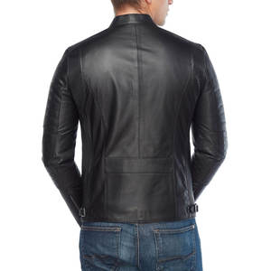 Veste en cuir de vache à manches longues de style universitaire classique pour hommes Meilleur prix Veste de camionneur à col montant pour hommes - Product Image 6