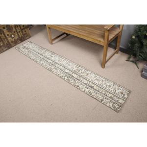 Vintage Turkish <b>Runner</b> <b>Rug</b> 1.2x7.5 ft, White Check <b>Rug</b> Wool - Product Image 2