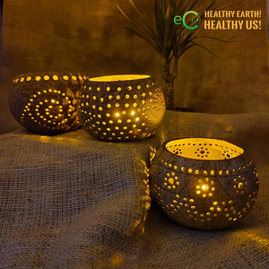 Porte-bougie en coquille de noix de coco 100% artisanal et biodégradable / Porte-bougie chauffe-plat en noix de coco pour la décoration à la maison, au restaurant, à l'hôtel - Product Image 5