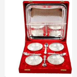 Juego de cuencos exclusivo y personalizado con bandeja y cucharas Juego de cuencos de fruta seca con chapado en oro plateado en caja de terciopelo para regalos corporativos - Product Image 6