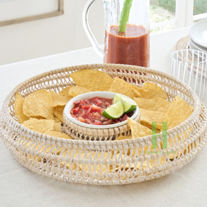 Plateau rond blanc de lavage de l'usine artisanale HNH Plateau de service en rotin carré personnalisable pour les aliments Plateau en osier tissé OEM - Product Image 1