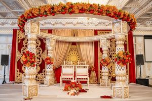 Marvelous Indian Marriage Double Pole Mandap Best Mughal Theme Dual Pole Wedding Mandap Decoration Trending Mandap Stage Set Reino Unido - Product Image 5