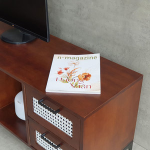 Luxurious Minimalist Wooden TV Console with Woven Rattan Mesh Door and Iron Legs 140x40x50cm-KTV68100 - Product Image 6