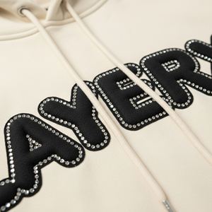 Sweat à capuche pour homme, poids lourd, 500 g/m², en molleton de coton, velours, manches brodées, graphique en strass, coupe ample, pull, écologique, vente en gros - Product Image 4