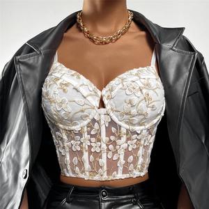 Chuangerm OEM 2025 Moda Bustier Top Mulheres Francês Sexy Malha Rendas Lingerie Fishbone Lantejoula Bordado Sling S-L Espartilho Top - Product Image 3