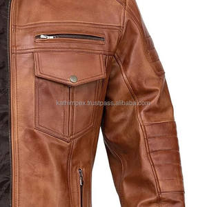 Trendy <b>Brown</b> Biker Leather <b>Jacket</b> Snap Collar Zip Closure Buttoned Cuffs Custom OEM Casual Motorcycle Wear <b>for</b> Winter - Product Image 4