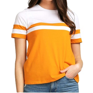 Camisetas de cuello redondo Diseño personalizado Rayas Casual O Cuello Camisetas para mujeres - Product Image 1