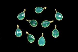 Collar con Colgante de Ónice Verde Genuino de 12x16 mm, Chapado en Oro de 18K, con Forma de Pera, Joyería Fina de Moda - Product Image 2