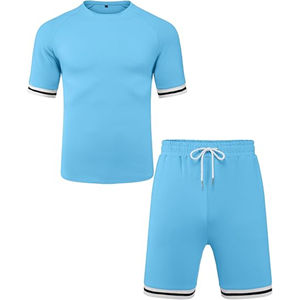 เสื้อยืดและกางเกงขาสั้นสำหรับผู้ชายใส่สบายชุดสองชิ้นออกแบบมาสำหรับการฝึกไลฟ์สไตล์ในยิมหรือใช้ในชีวิตประจำวัน - Product Image 6