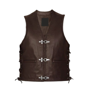 Meilleur prix Gilet de course moto en cuir personnalisé uni pour homme Saison d'hiver avec décoration boutonnée - Product Image 1