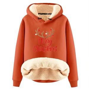 Antiarrugas moda mujer impresión Navidad Sudadera con capucha 100% poliéster Navidad transpirable sudaderas con capucha para mujer - Product Image 6