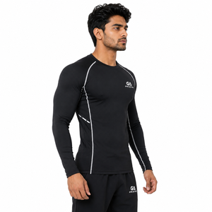 <b>Mens</b> Black Long Sleeve <b>Compression</b> Shirt Eco-friendly Spandex/Polyester Heat-Transfer Printed Custom Gym Activewear <b>Top</b> - Product Image 1
