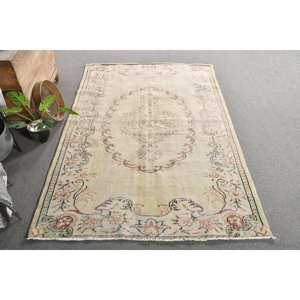 Alfombra de lana clásica Beige de 5,3x8 pies, diseño de retazos turcos para sala de estar o mesita de noche, respaldo de látex para adolescentes - Product Image 4