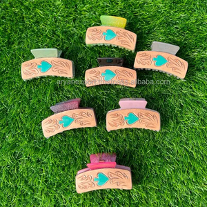 New Arrival Hot Selling Western Stylish Handmade Tooled Engraved Leather Hair <b>Claw</b> <b>Clips</b> Leather <b>Claw</b> Hair Accessories for Women - Product Image 3