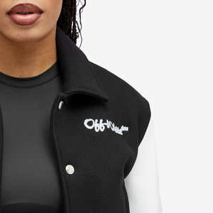 Veste universitaire recadrée simple personnalisée pour femmes en noir/blanc Veste Letterman en laine tricotée respirante - Product Image 3