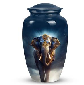 Majestic Blue Elephant Decorative Urn <b>for</b> <b>Ashes</b> Customized Aluminum Modern <b>Keepsake</b> Adult Burial Large & Small Sizes Available - Product Image 3