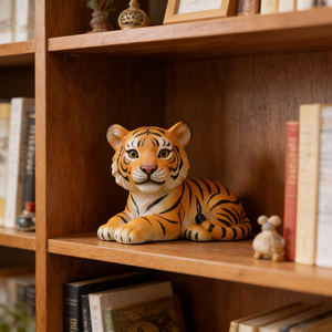 Escultura de Resina de Tigre Cubo Realista Personalizada, Lindo Tigre Bebé Acostado en el Césped, Figura de Animal Realista Hecha a Mano con Pelaje Rayado - Product Image 4