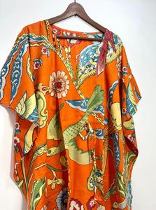 Hermoso Algodón puro Kaftan pájaro estampado Floral hasta el suelo algodón indio verano vacaciones vestido bohemio playa desgaste lavable - Product Image 4