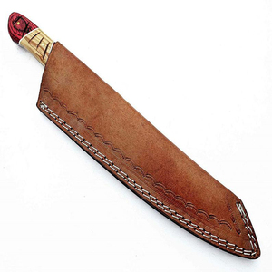 Ensemble de couteaux de cuisine à lame en acier damas de style japonais fait à la main couteau de chef à coupe végétale en carbone de haute qualité gaine en cuir - Product Image 4