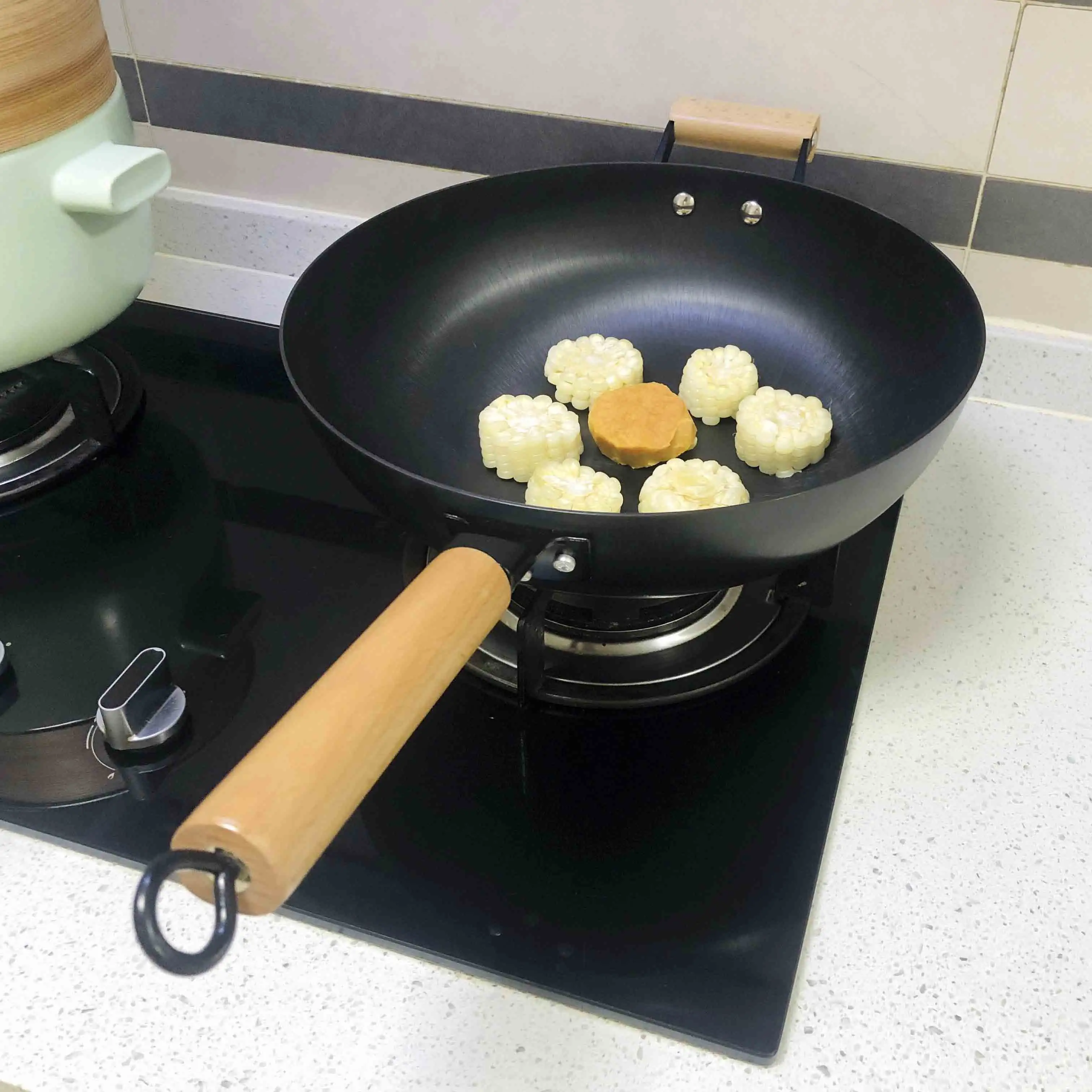 Vendita calda antiaderente manico in legno bruciatore wok singolo bruciatore stufa di ghisa wok di ferro wok stufa del bruciatore per cucinare