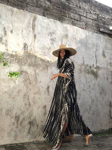 2022 vente en gros cravate teinture noir Floral parole longueur lavable caftan femmes 100% rayonne grande taille écologique naturel été plage - Product Image 4