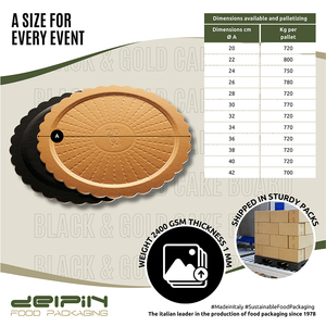 Fabriqué en Italie laminé jetable bord ondulé rond noir et or planche à gâteau carton taille différente prêt à expédier - Product Image 4