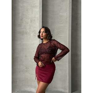 Jupe fendue en daim bordeaux pour femme Topshow - Produit en gros - Product Image 3