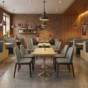 Mesa de Café Moderna Ecológica Rectangular con Patas de Metal, Superficie de Madera de Melamina Duradera, Estable para Cafeterías, Restaurantes y Hoteles - Product Image 1