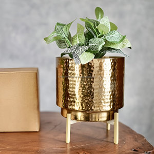 Precio al por mayor de maceta de oro martillado de metal para oficina interior y exterior de mesa - Product Image 4
