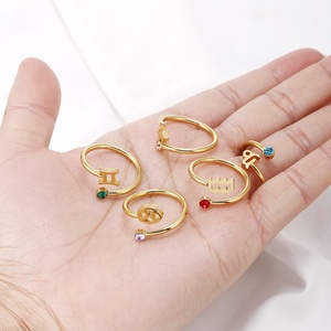Dina-anillo fino de acero inoxidable para mujer, sortija ajustable de 12 pulgadas, con diseño de astrología del zodiaco, chapado en oro de 18K, <span class=keywords><strong>2022</strong></span> - Product Image 1