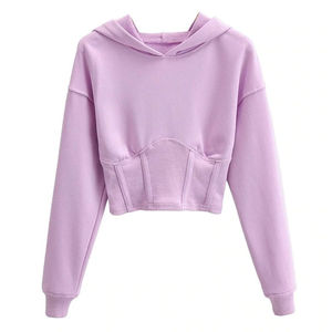 Women's High-Grade 100% Cotton Pullover Hoodie <b>Long</b> <b>Sleeve</b> Custom Logo Crop <b>Top</b> for <b>Gym</b> Casual Wear Plain Shoulder Winter Style - Product Image 1
