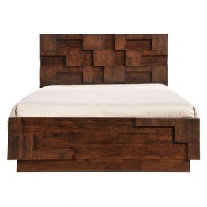 Modern Midcentury Solid Teak Wood High Back <b>Platform</b> <b>Bed</b> <b>Frame</b> Geometric Panel Queen King Bedroom Furniture Custom Size - Product Image 2