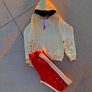 Vêtements de sport à logo personnalisé ensemble de survêtement évasé grande taille avec capuche zippée équipement de jogging évasé brodé à quantité minimale de commande basse - Product Image 2