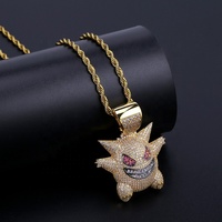 Venta al por mayor Iced Out Anime Unique Gengar Charm collar joyería regalo Hip Hop mascota elfo fantasma Colgante con cadena de cuerda de acero inoxidable