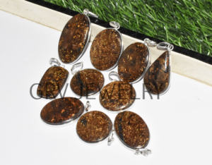 Lote al por mayor de colgantes de bisel de plata de ley 925 étnicos hechos a mano, piedras preciosas de broncita natural para compromiso de aniversario de boda - Product Image 6