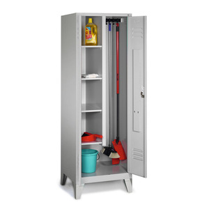Armadio per Prodotti per la Pulizia Cabo 4 Ripiani, Ganci Scorrevoli, L 610, P 500, H 1850 mm, Piedi, Grigio - Product Image 1