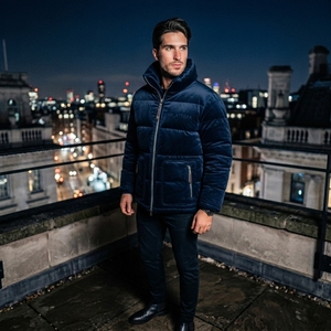 <b>Men</b> <b>Velvet</b> Padded <b>Jacket</b> High Collar Quilted Warm Zip Up Winter <b>Jacket</b> Plush Texture Pocket Coat OEM ODM Wholesale - Product Image 3
