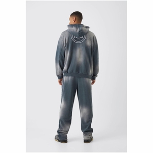 Chándal de invierno de algodón 100% para hombre, Sudadera con capucha lavada con detalle de costura cuadrada de gran tamaño, patrón sólido bordado, Technics de invierno - Product Image 3