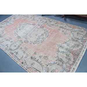 Alfombra de 5.6x9.7 pies, alfombra turca vintage, alfombra de lana con motivos de plantas y árboles en rosa y gris. - Product Image 4