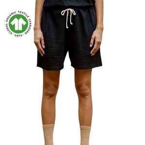 Pantalones cortos deportivos de algodón orgánico para mujer-Negro, Jersey de 5,4 oz, entrepierna de 6 pulgadas, suave, transpirable, con cintura elástica - Product Image 6