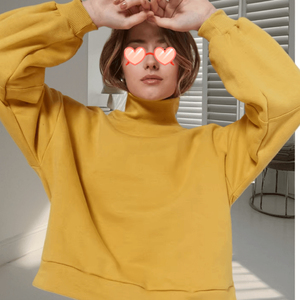 Sweat à col roulé surdimensionné pour femmes à manches longues pull à col côtelé hauts décontractés polaire coton blanc épais col montant sweat - Product Image 5