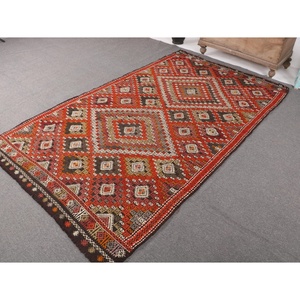 Tapis turc Kilim 4,9 x 8,6 pieds, tapis vintage rouge uni en laine - Product Image 2