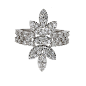 Elegante Anillo de Diamantes Florales de Corte Brillante en Oro de 14K, con Varias Hileras de Diamantes Naturales, Clásico, para Aniversario, Chapado en Rodio para Mujer - Product Image 1